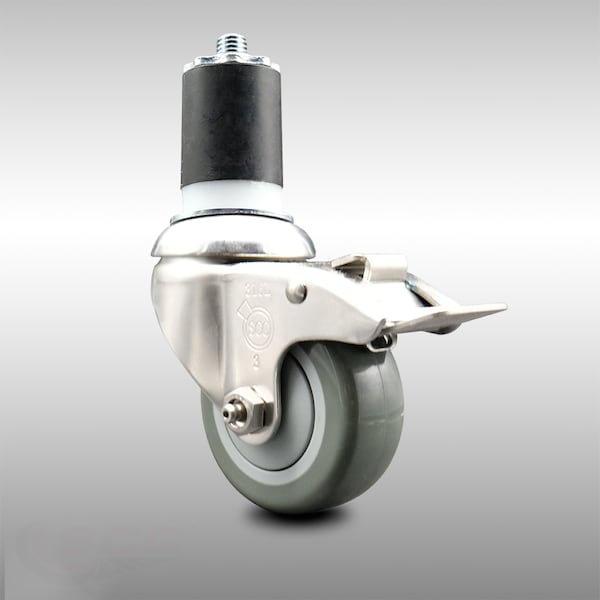 3 Inch 316SS Gray Poly Swivel 1-3/4 Inch Expanding Stem Caster Lock Brake SCC